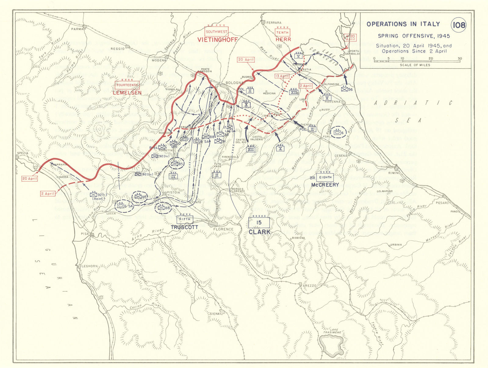 World War 2. Italian Campaign. 2-20 April 1945 Spring Offensive 1959 old map